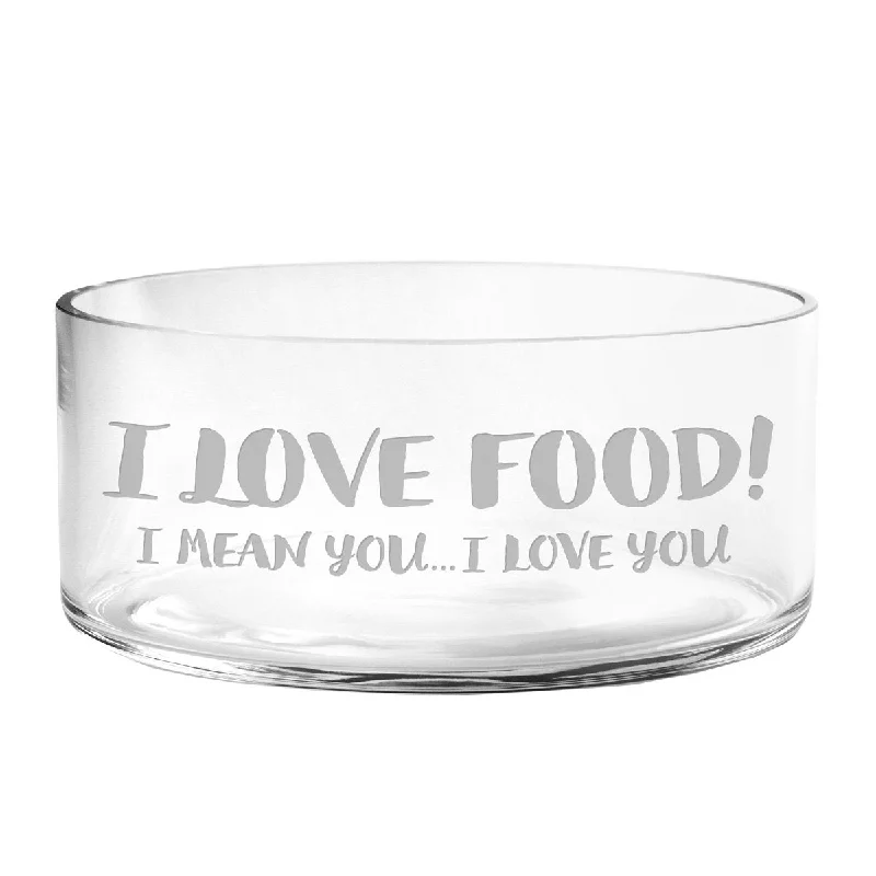 I Love Food Glass Dog Bowl