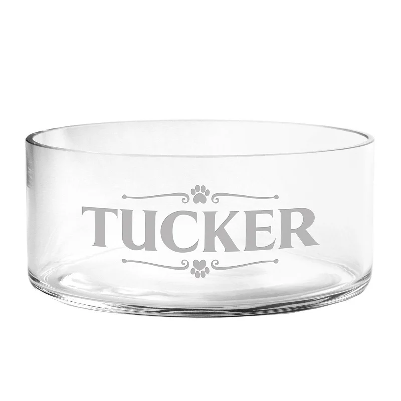 Personalized Scroll Paws Glass Dog Bowl