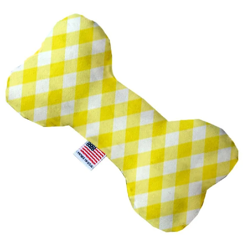 Plush Bone Dog Toy Yellow Plaid